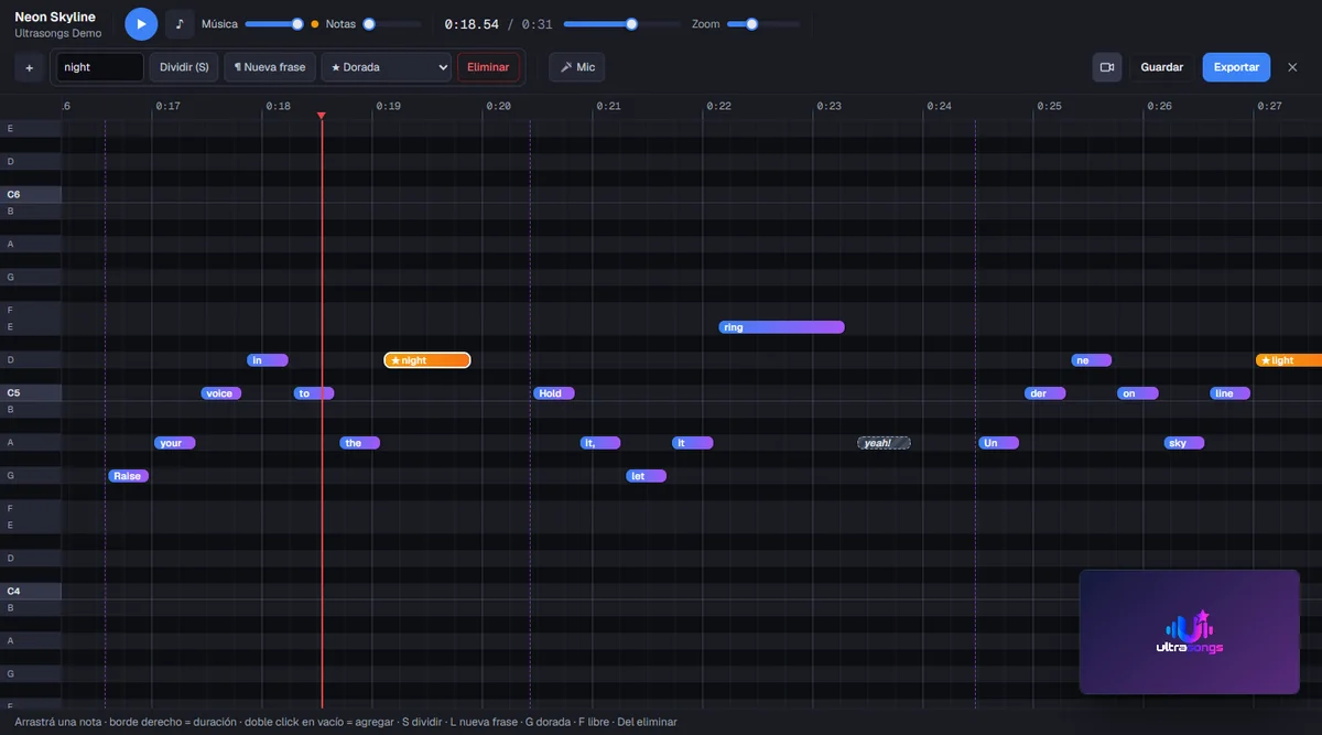 Editor de notas de UltraSongs