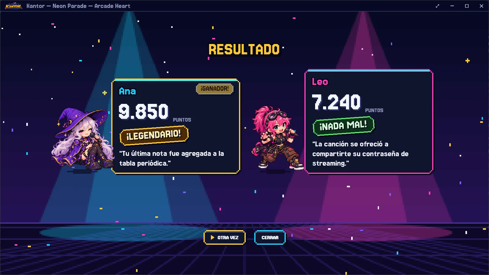 Resultados de una partida de Kantor