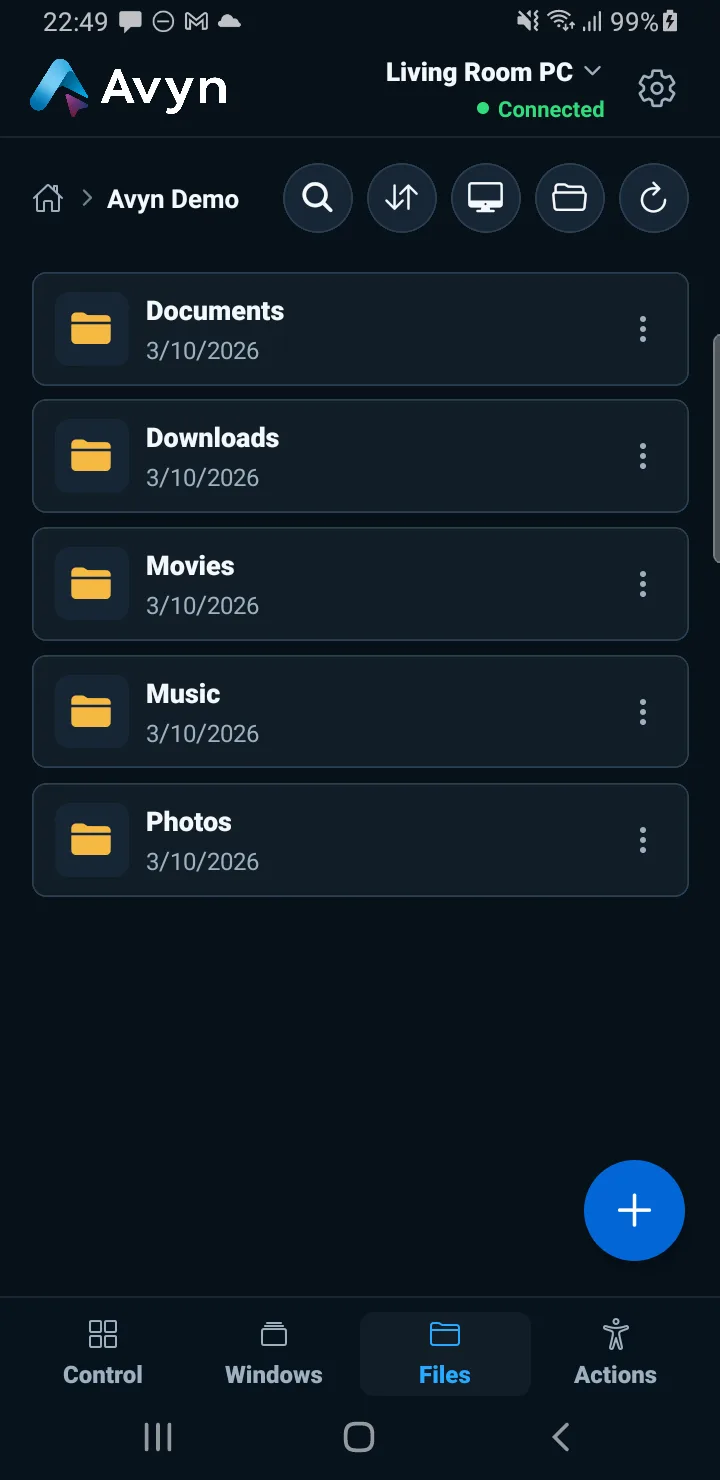 Avyn Android: file browser